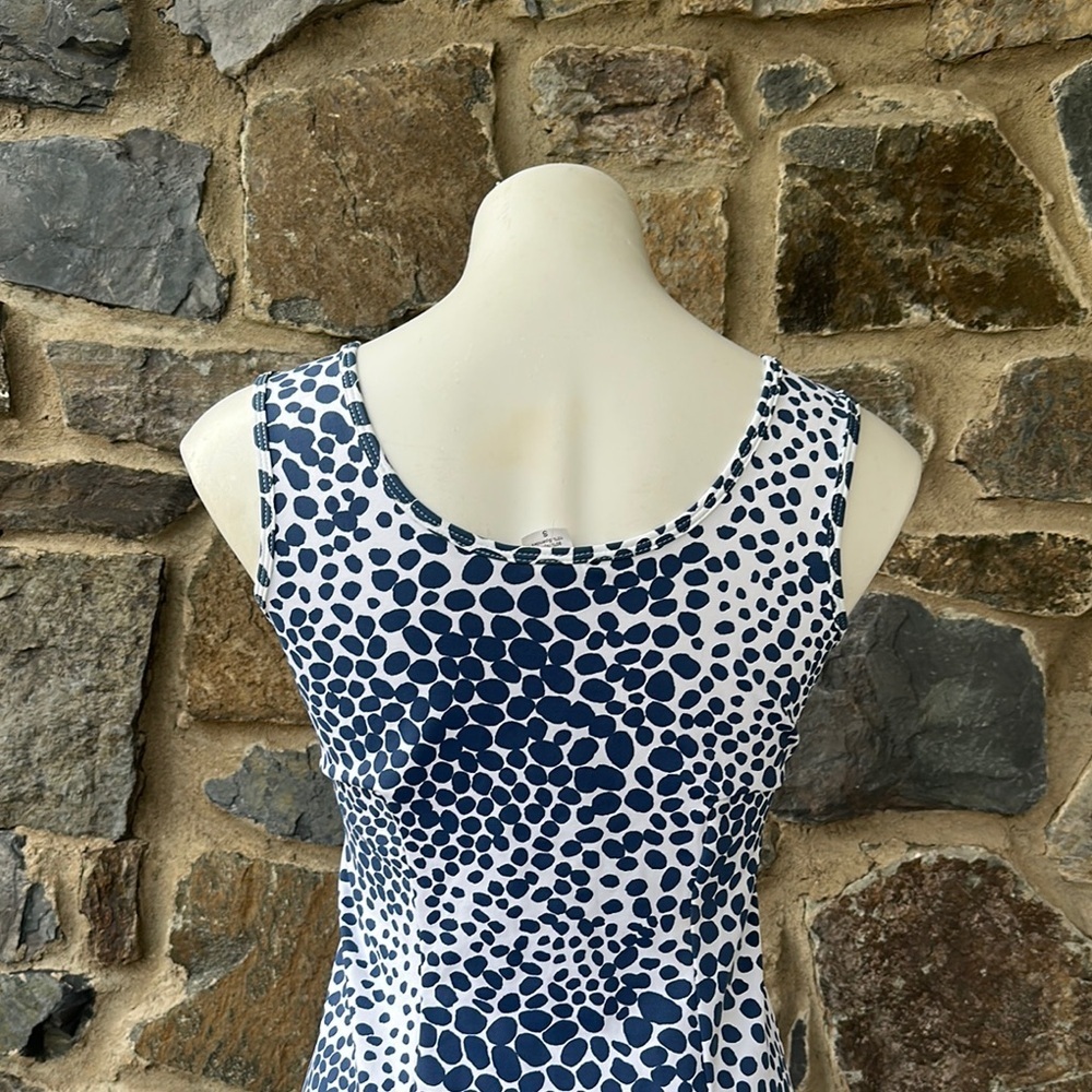 Mahi Gold Navy & White Polka Dot Sleeveless Fit & Flare Dress | Size S - Picture 7 of 8